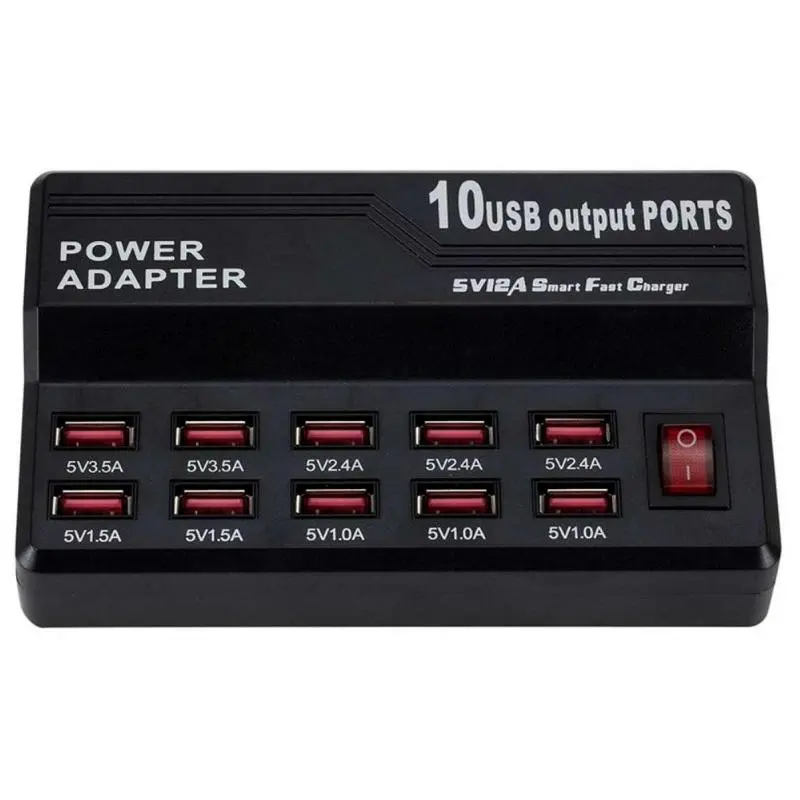 Cargador de Celular y Baterías,Cargador 10 Puertos Usb Carga Adaptador Usb Corriente