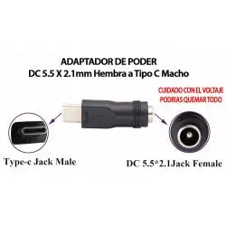 Adaptadores y Cables,Adaptador Carga Tipo C Macho Plug Poder 5.5 x 2.1 y 2.5 mm