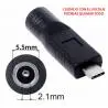 Adaptadores y Cables,Adaptador Carga Tipo C Macho Plug Poder 5.5 x 2.1 y 2.5 mm