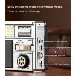 Parlante Portátil,Radio Vintage Recargable Solar Bluetooth USB FM AM Radio AUX - Md-979s