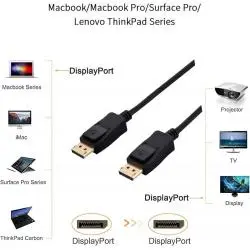Adaptadores y Cables,Cable Adaptador Conector Displayport Macho Monitor Proyector - 1.8 Metros