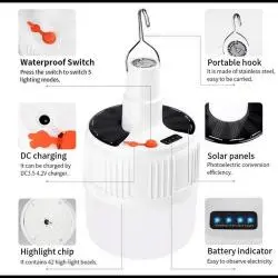 Ampolletas,Ampolleta Led Camping Recargable Usb Solar Gancho