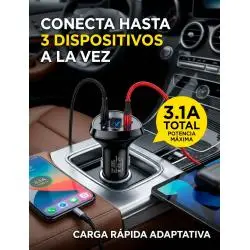 Cargador para Automóvil,Cargador Celular Auto 3 Puerto Usb Carga Rapida Linterna Gps