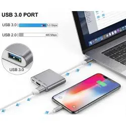 Hub USB,Adaptador USB Tipo C Macho a Hdmi con USB y Tipo C Hembra