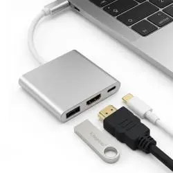 Hub USB,Adaptador USB Tipo C Macho a Hdmi con USB y Tipo C Hembra