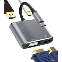 Adaptadores y Cables,Hub Adaptador Cable Usb Tipo C Macho Para Vga Hdmi Conversor - 4 EN 1