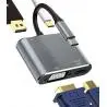 Adaptadores y Cables,Hub Adaptador Cable Usb Tipo C Macho Para Vga Hdmi Conversor - 4 EN 1