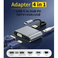 Adaptadores y Cables,Hub Adaptador Cable Usb Tipo C Macho Para Vga Hdmi Conversor - 4 EN 1
