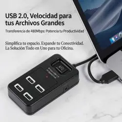Hub USB,Hub Usb 2.0 Alta Velocidad 4 Puertos 480 Mbps Con Switch 1tb - P-1601