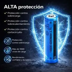 Pilas y Baterias,2x Pack Pila Recargable 14500 3.7v Aa Laser Radio Linterna