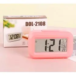 Relojes,Reloj Rosado Despertador Rosa Digital Luz Alarma Temperatura - Dol-2108
