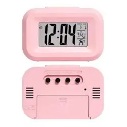 Relojes,Reloj Rosado Despertador Rosa Digital Luz Alarma Temperatura - Dol-2108