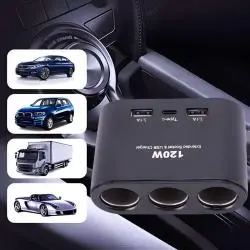Otros,Adaptador Splitter Hub De Encendedor De Auto + Puerto Usb - Cable 120w