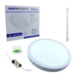 Ampolletas,Foco Luz Led Fria Redondo 25w Panel Sobrepuesto Megabrigth