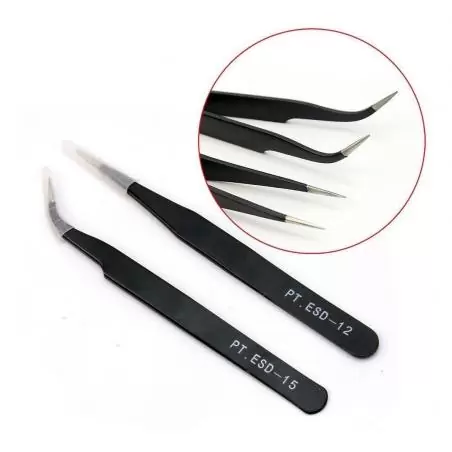 Otros,Pinzas Punta Fina Recta Angulo Colocacion Pestaña Cejas Pelo - Set Negro