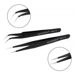 Otros,Pinzas Punta Fina Recta Angulo Colocacion Pestaña Cejas Pelo - Set Negro