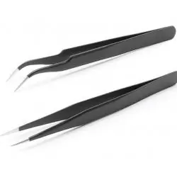 Otros,Pinzas Punta Fina Recta Angulo Colocacion Pestaña Cejas Pelo - Set Negro