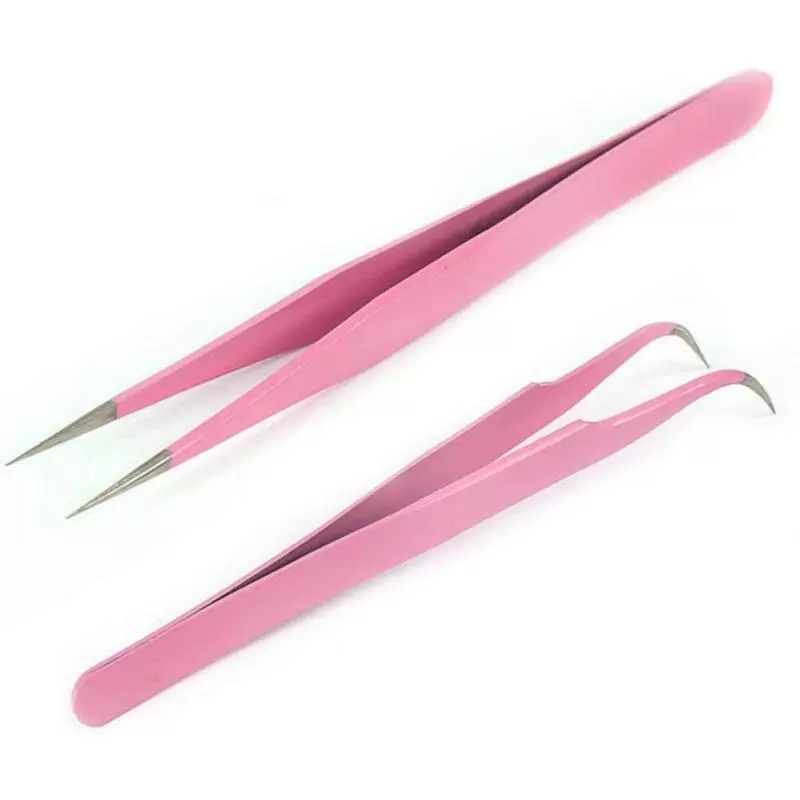 Otros,Pinzas Punta Fina Recta Angulo Colocacion Pestaña Cejas Pelo - Set Rosa