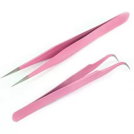 Otros,Pinzas Punta Fina Recta Angulo Colocacion Pestaña Cejas Pelo - Set Rosa