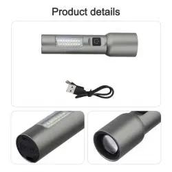 Linternas y Luz Emergencia,Linterna Recargable Usb Led Zoom Portatil Caping Emergencia - 13854