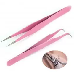 Otros,Pinzas Punta Fina Recta Angulo Colocacion Pestaña Cejas Pelo - Set Rosa
