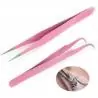 Otros,Pinzas Punta Fina Recta Angulo Colocacion Pestaña Cejas Pelo - Set Rosa