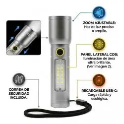Linternas y Luz Emergencia,Linterna Tactica Recargable Usb Led Alto Alcance Portatil - 13921