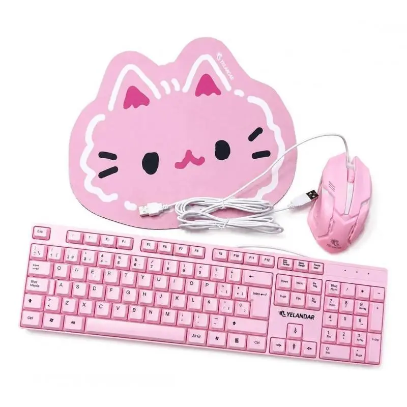 Kit Teclado + Mouse Gamer,Kit Teclado Mouse Mousepad Rosado Rosa Alambrico Usb Luz Rgb - KS600