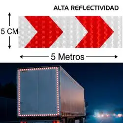 Cables y Accesorios Seguridad,Cinta Huincha Reflectante Autoadhesiva Seguridad Brilla Noche - Blanca con rojo