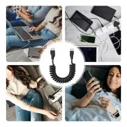 Cables de Datos y Carga,Cable USB Tipo C Espiral Resorte Carga Datos Celular Tablet
