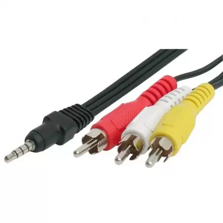 Cables de Audio,Cable RCA Audio Video a Plug 3.5mm Auxiliar A/V 3x1 - Mini Jack a RCA