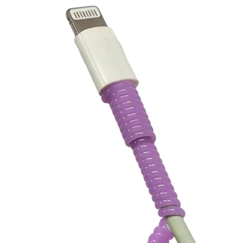 Cables de Datos y Carga,Pack Protector Resorte Espiral Violeta + Cable Usb Compatible iPhone