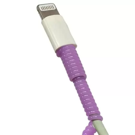 Cables de Datos y Carga,Pack Protector Resorte Espiral Violeta + Cable Usb Compatible iPhone