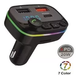 Transmisor FM Bluetooth Manos Libres,Adaptador Transmisor Fm Bluetooth Con Luz Para Auto Camioneta 7 Colores Dp20W