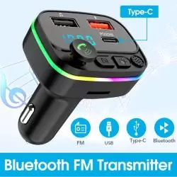 Transmisor FM Bluetooth Manos Libres,Adaptador Transmisor Fm Bluetooth Con Luz Para Auto Camioneta 7 Colores Dp20W