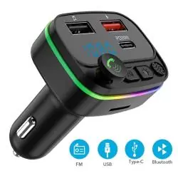 Transmisor FM Bluetooth Manos Libres,Adaptador Transmisor Fm Bluetooth Con Luz Para Auto Camioneta 7 Colores Dp20W