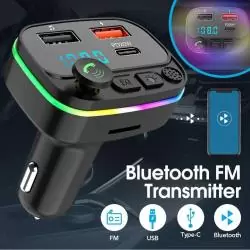 Transmisor FM Bluetooth Manos Libres,Adaptador Transmisor Fm Bluetooth Con Luz Para Auto Camioneta 7 Colores Dp20W