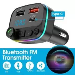 Transmisor FM Bluetooth Manos Libres,Adaptador Transmisor Fm Bluetooth Con Luz Para Auto Camioneta 7 Colores Dp20W