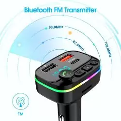 Transmisor FM Bluetooth Manos Libres,Adaptador Transmisor Fm Bluetooth Con Luz Para Auto Camioneta 7 Colores Dp20W