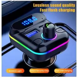 Transmisor FM Bluetooth Manos Libres,Adaptador Transmisor Fm Bluetooth Con Luz Para Auto Camioneta MB7102