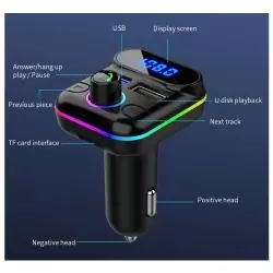 Transmisor FM Bluetooth Manos Libres,Adaptador Transmisor Fm Bluetooth Con Luz Para Auto Camioneta MB7102