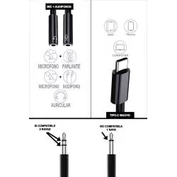 Adaptadores de Audio, BT y OTG,Adaptador Splitter Tipo C Auxiliar Microfono Notebook Celular