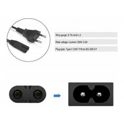 Cables de Poder,Cable Poder Tipo 8 Radio Parlante Bazuka Cargador Notebook