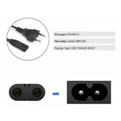 Cables de Poder,Cable Poder Xbox One S / X Corriente Play 4 Slim Tipo 8 Ac