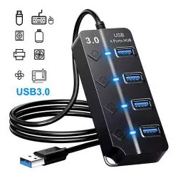 Hub USB,Hub Usb 3.0 De 4 Puertos Boton De Encendido Pc Notebook