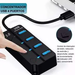 Hub USB,Hub Usb 3.0 De 4 Puertos Boton De Encendido Pc Notebook