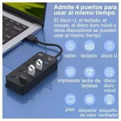 Hub USB,Hub Usb 3.0 De 4 Puertos Boton De Encendido Pc Notebook