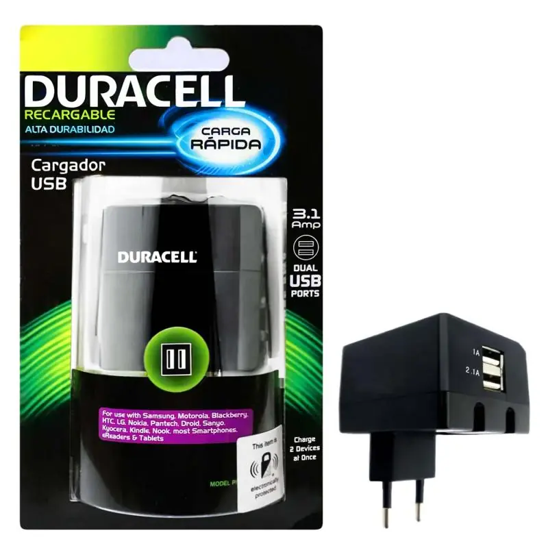Cargador de Celular y Baterías,Cargador Usb Duracell Original 2 Puertos Rapido 3.1a Celular