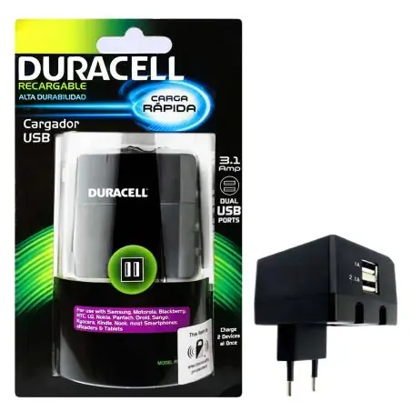 Cargador de Celular y Baterías,Cargador Usb Duracell Original 2 Puertos Rapido 3.1a Celular