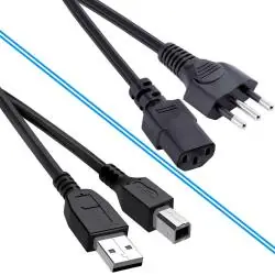 Adaptadores y Cables,Set Cable de Poder Tipo Pc C13 y Usb Impresora Para Hp Canon Epson Brother - 3 Patas